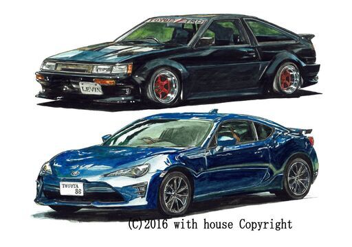 NC-397 TOYOTAレビンAE86/TOYOTA86 限定版画 直筆サイン有 額装済 作家 平右ヱ門