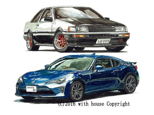 NC-398 TOYOTA レビンAE86/TOYOTA86 限定版画 直筆サイン有 額装済 作家 平右ヱ門