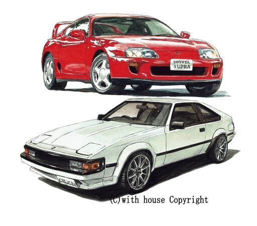 NC-406 TOYOTA スープラRZ3.0TT/TOYOTA セリカXX 限定版画 直筆サイン有 額装済 作家 平右ヱ門