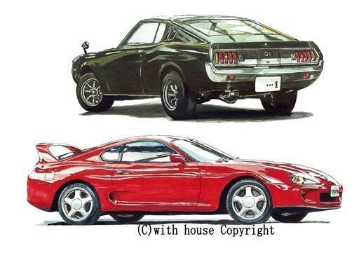NC-410 TOYOTA スープラRZ3.0TT/TOYOTA セリカGT LB 限定版画 直筆サイン有 額装済 作家 平右ヱ門