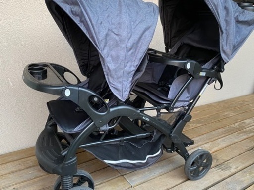 二人でゴーDX デニム レインカバー付き カトージ KATOJI ベビーカー 二人乗り 縦型