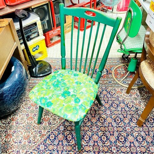 松田家具 チェア 家具 椅子 グリーン 花柄 昭和レトロ