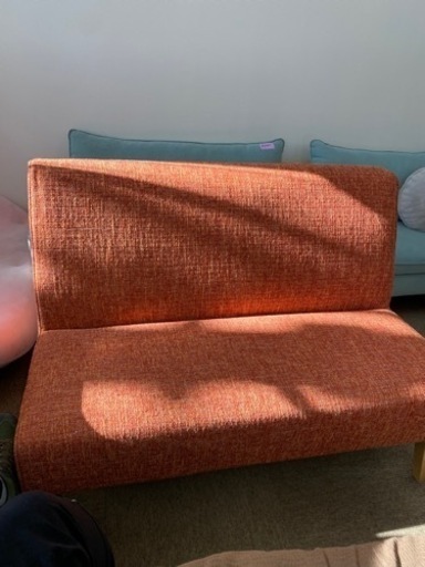 K7★2人掛けソファ★オレンジ★可愛い★コンパクト★映えます♪