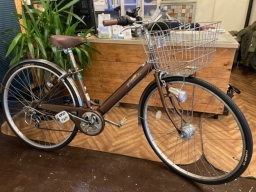 取引き中【前後タイヤ・チューブ新品！】LEDオートライト　6段変速　27インチ自転車　ブラウン
