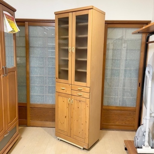 【お買い得‼️】スリムサイズ♪ 60cm幅カップボード 食器棚 キッチン収納家具 ブラウン♪