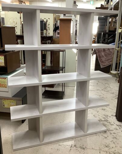 ブックシェルフ 棚 収納棚 本棚 5段 格子型 木目ホワイト【ユーズドユーズ名古屋天白店】J2334
