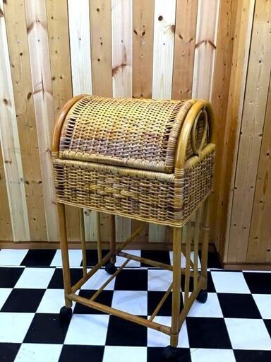 籐　ラタン　バスケット　460×360×850　アジアンテイスト　アンティーク　家具　宝箱　住まい