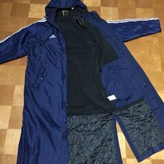 C14-01 新品 ADIDAS アディダス 人気の定番商品 シャドー ロングボアコート ベンチコート フード付き 裏ボア 中綿 CU856 ネイビー Ｍの画像