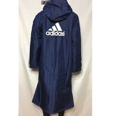 C14-01 新品 ADIDAS アディダス 人気の定番商品 シャドー ロングボアコート ベンチコート フード付き 裏ボア 中綿 CU856 ネイビー Ｍの画像