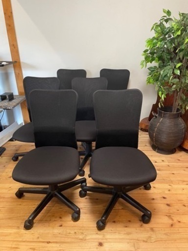デスクチェア 6脚セット　座面高41〜50cm 高さ調節 メッシュ黒