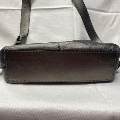 【美品】0012 COACH 革ショルダーバッグ 濃いめのグレーベージュ