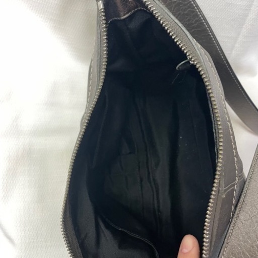 【美品】0012 COACH 革ショルダーバッグ 濃いめのグレーベージュ