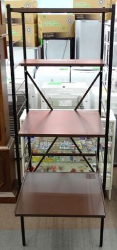 レンジ台 幅59×奥行き49×高さ165.5㎝ キッチンラック ブラック×ブラウン スライド棚付き コンセント2口付き 札幌市 西岡店