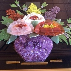 額縁入り水晶石で作った花瓶の絵　※配送ご相談下さい。の画像