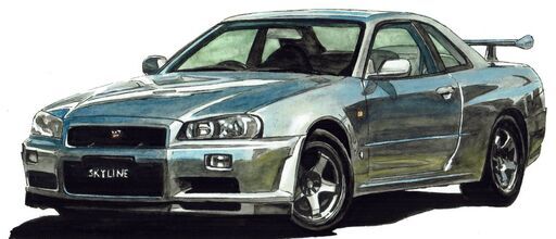 NC-413 NISSAN レパードV30/NISSAN スカイラインGTR R34 限定版画 直筆サイン有 額装済 作家 平右ヱ門