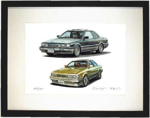 NC-414 NISSAN レパードアルティマV30/NISSAN レパードXS-Ⅱ 限定版画 直筆サイン有 額装済 作家 平右ヱ門