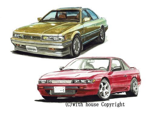 NC-416 NISSAN レパードXS-Ⅱ/NISSAN シルビア2000K'sクーペ 限定版画 直筆サイン有 額装済 作家 平右ヱ門