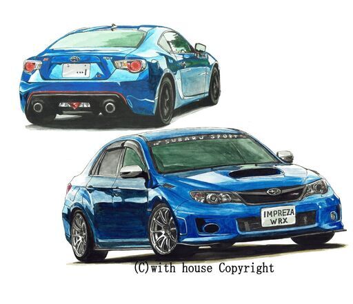 NC-418 スバルBRZ S WR/スバルWRX ST 限定版画 直筆サイン有 額装済 作家 平右ヱ門