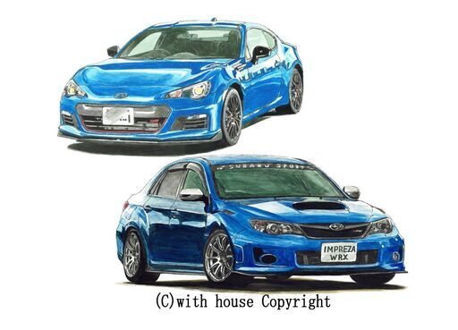 NC-419 スバルBRZ S WR/スバルWRX ST 限定版画 直筆サイン有 額装済 作家 平右ヱ門