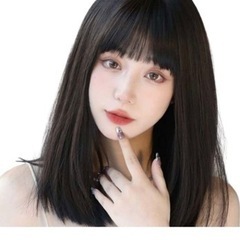 ウィッグ セミロングかつらネット付き（ブラックブラウン)