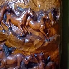 木彫刻　跳躍・跳動溢れる馬の彫刻　馬！馬！うま！　置物の画像