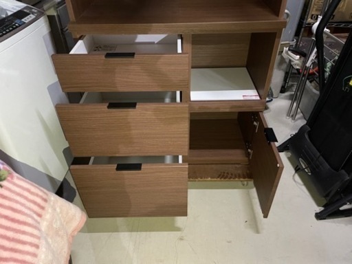 最終値下げ☆美品 ニトリ 90cm幅 上下分割可能 キッチンボード 茶