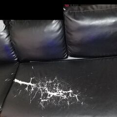 ソファ　合皮（剥げあり）　オットマンあり　黒
