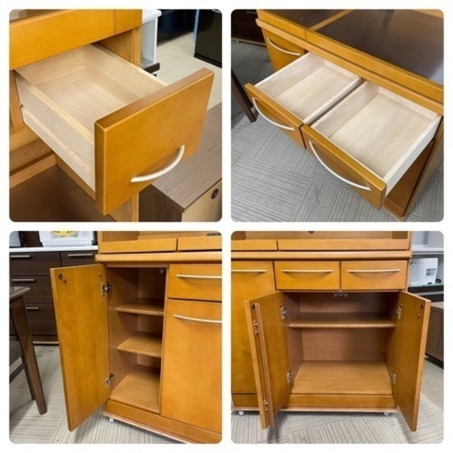 【美品‼️】高級♪ 大川家具(株式会社長) 89cm幅キッチンボード 食器棚 収納家具 木製ブラウン♪