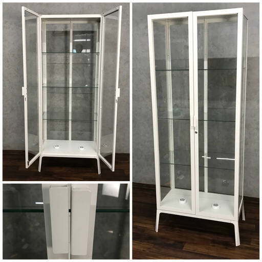 ba12/65 ガラスショーケース 飾り棚 175×38×68cm ショーケース 白 ガラス 収納 陳列 コレクション フィギュア 家具 什器 在庫残り１個】