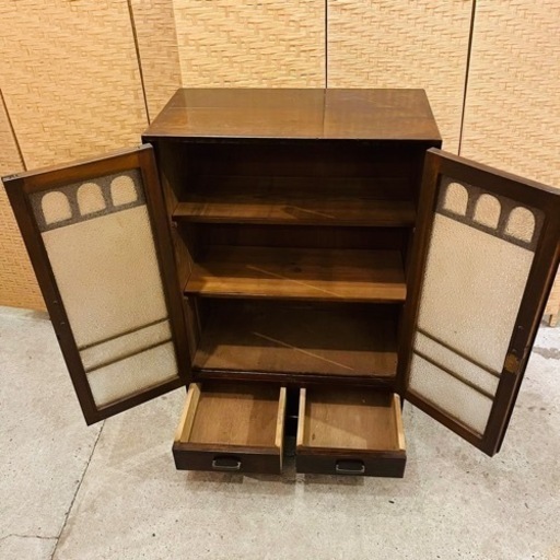 【売約済み】　古道具　時代　時代箪笥　ビンテージ　キャビネット　収納　アンティーク　ガラス引戸棚　ガラス戸棚　戸棚　ダイヤガラス　昭和