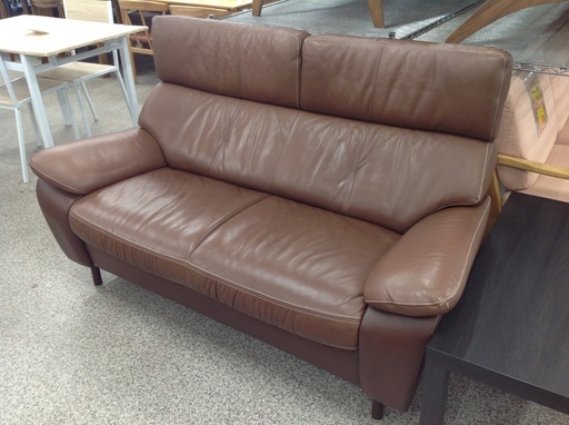 【1/22まで！ジモティー見たで5％OFF】カリモク ブラウン 革製 2人掛けソファー【9650078】