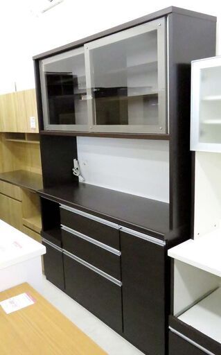 北海道 千歳市/恵庭市 近郊配送可能 松田家具 大型 セパレート食器棚 1410ラインレンジ ダークブラウン系