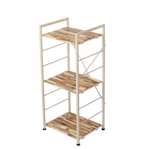 【完売いたしました。】新品未使用 高級アカシア木材使用の3段 ウッドシェルフ 定価 8,800円 小売店閉店の為、処分価格
