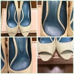 定価約3万円。【難あり】ベニルのオープントゥレースのウェディングシューズの画像