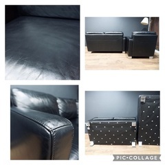 ☑️ヤフ売約済　大塚家具40万本革コーナーカウチソファー黒の画像