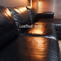 ☑️ヤフ売約済　大塚家具40万本革コーナーカウチソファー黒の画像