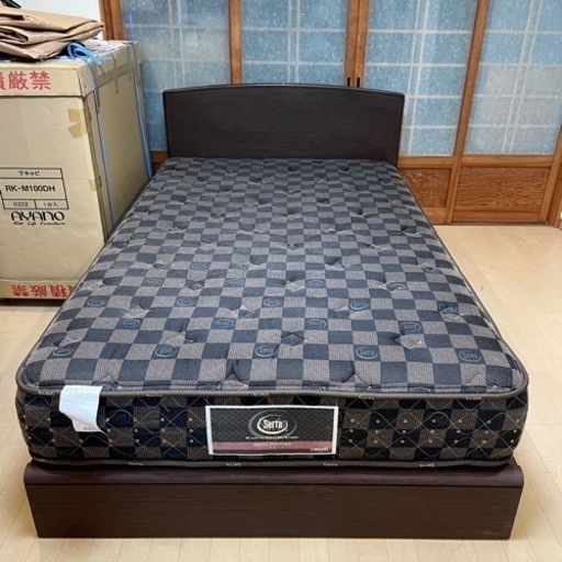 【超美品‼️】定価24万♪ サータ×ドリームベッド セミダブルベッド 55モノグラム 木製ダークブラウン♪