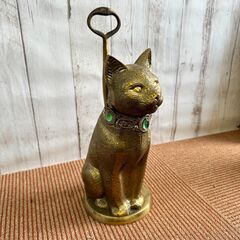 M023 INDIA BRASS 真鍮 猫 置物 全長35cm 2.5kg オブジェ 飾り ネコ