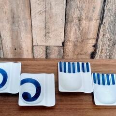 【取引完了】🌻あげます⑫波佐見焼 お箸が置ける醤油皿 ２柄４枚の画像