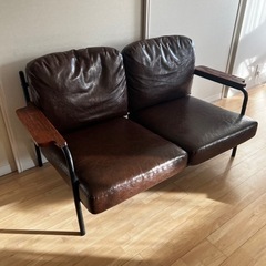 超美品】革張りソファ 2人掛け レザーソファー ブラウン