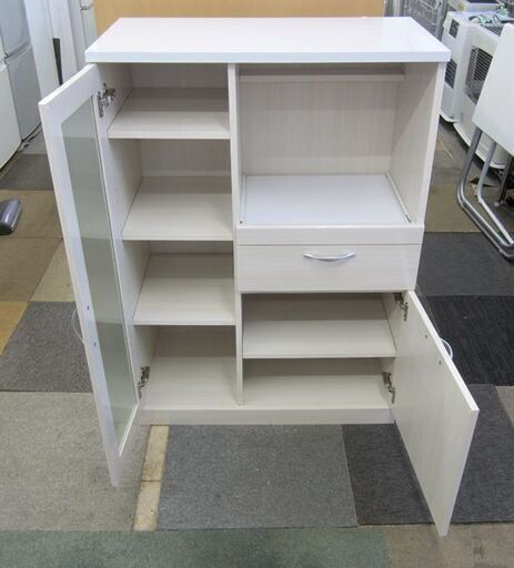 ニトリ 幅75㎝ ミドルレンジボード ホワイト×ベージュ エナメル ×奥40×高115cm 食器棚 キッチン 収納 家具 白 札幌 北