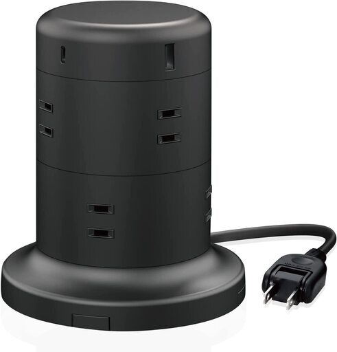 【定価5384円⇒2640円】エレコム 電源タップ タワー型 延長コード [ 8個口 \u0026 USB-C×2ポート USB×3ポート] USB PD 45W 固定パーツ付 雷ガード ほこりシャッター 2ｍ ブラック ECT-2120BK