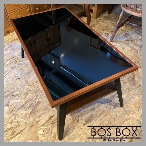 天然木リビングテーブル ガラステーブル  ローテーブル 棚付き●BA01G029