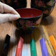 高田賢三　ケンゾー　漆器　汁椀と箸置き5客セット　中古