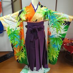 [お取置き]　アンティークレトロ　正絹　振袖　綸子生地　竹笹文様...