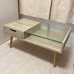 北欧テイスト　LOWYA ガラスローテーブル　収納付き　オークの画像