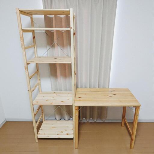 【無印良品】パイン材ユニットシェルフ・５８ｃｍ幅・大 、パイン材テーブル・折りたたみ式