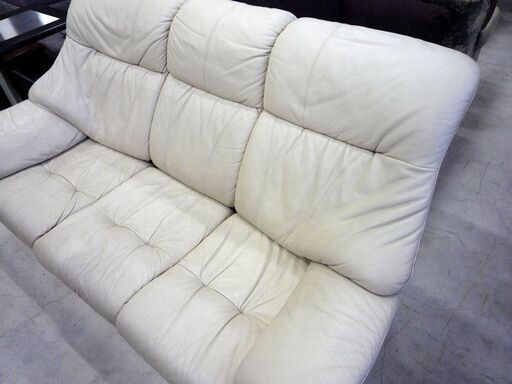 インターリバックス Inter LIVAX レザー ソファ ３人掛け 横幅 約173cm ホワイト系 中古  札幌市東区 新道東店