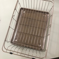 ステンレス製スライド式 水切り バスケット ステンレストレー付 