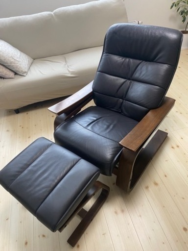 冨士ファニチア 本革 オットマン付き リクライニングソファ レザー